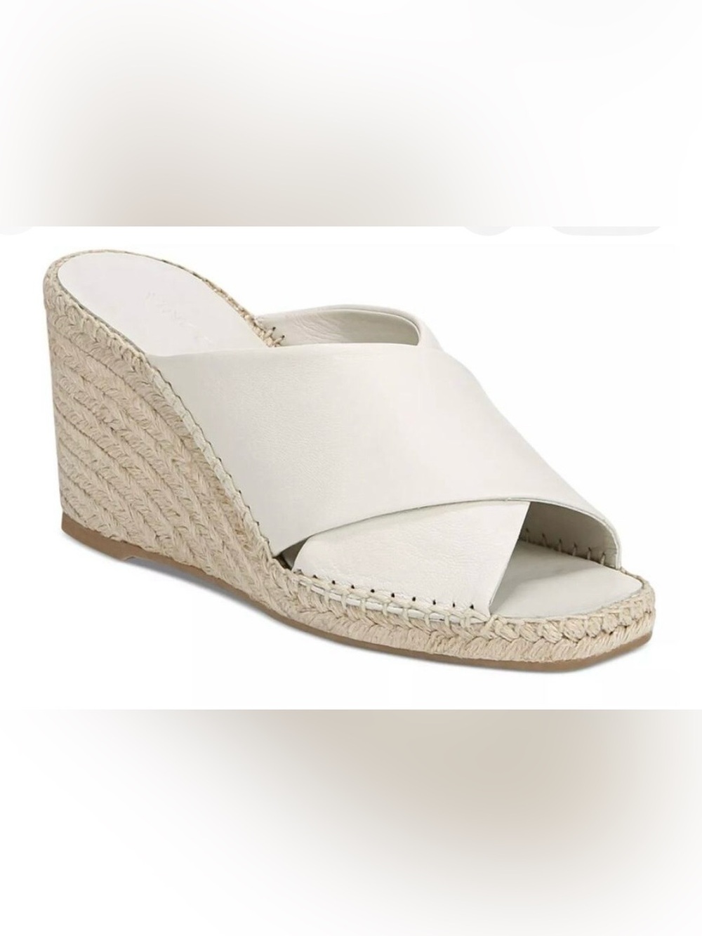Vince Cream Leather Crisscross Espadrille Mules wedge - Picture 1 of 11